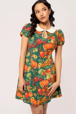 Hell Bunny Dresses|Vintage Dresses>Autumn Mini Dress Green