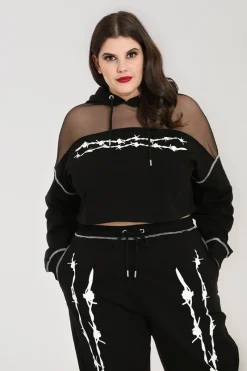 Hell Bunny Tops|Knitwear>Barbed Wire Hoodie Black