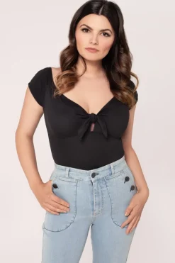 Hell Bunny Tops>Bardot Top Black