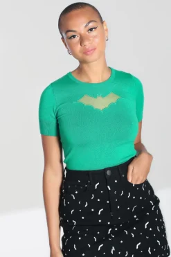 Hell Bunny Tops|Knitwear>Bat Top Green