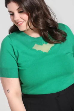 Hell Bunny Tops|Knitwear>Bat Top Green