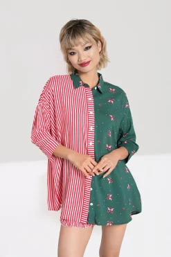 Hell Bunny Tops|Blouses>Beth Oversized Shirt Green
