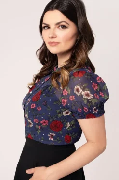 Hell Bunny Tops|Blouses>Camellia Blouse Blue
