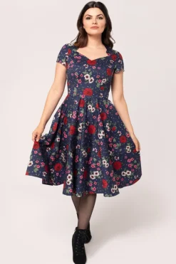 Hell Bunny Dresses|Vintage Dresses>Camellia Midi Dress Blue