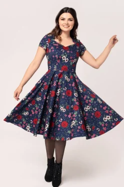 Hell Bunny Dresses|Vintage Dresses>Camellia Midi Dress Blue