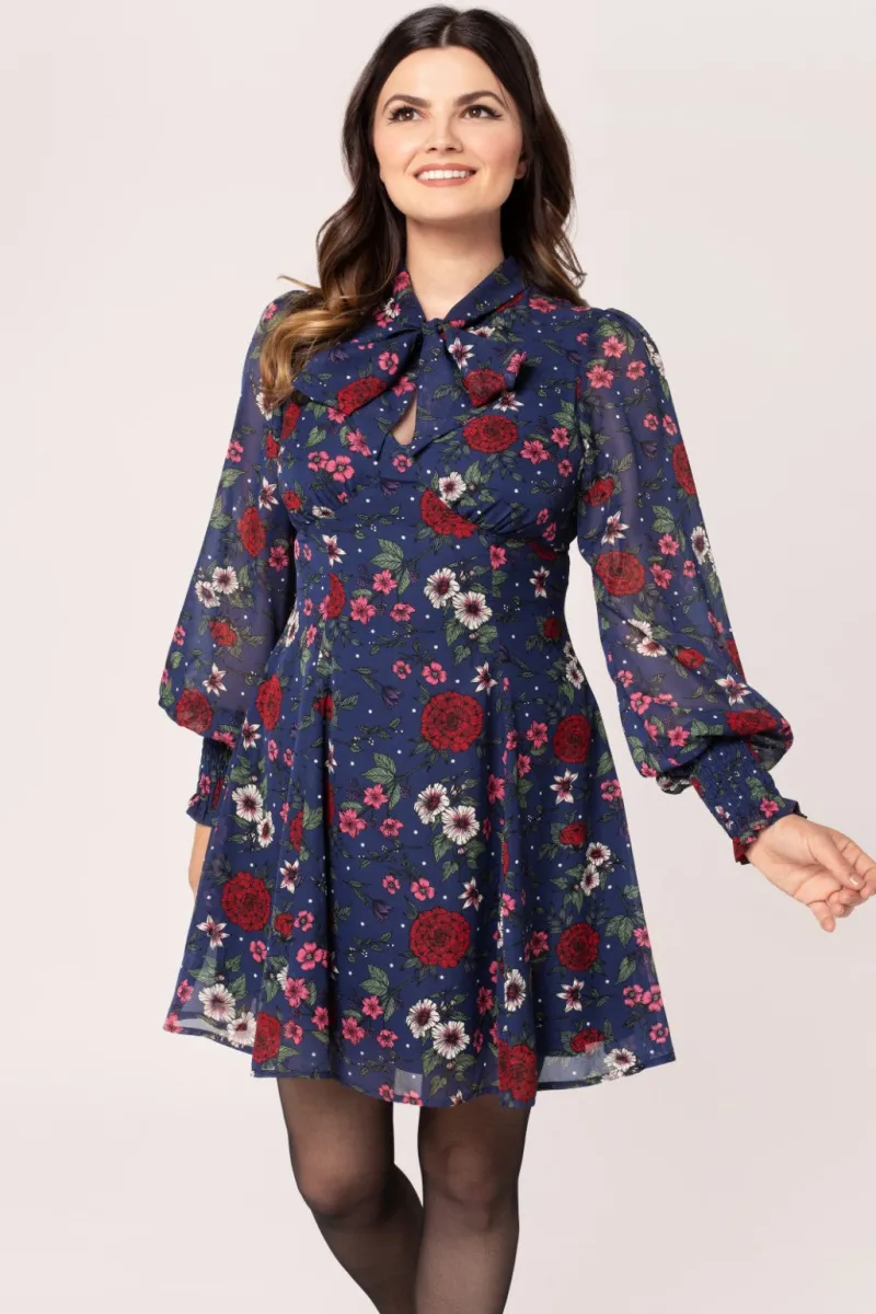 Hell Bunny Dresses|Vintage Dresses>Camellia Mini Dress Blue