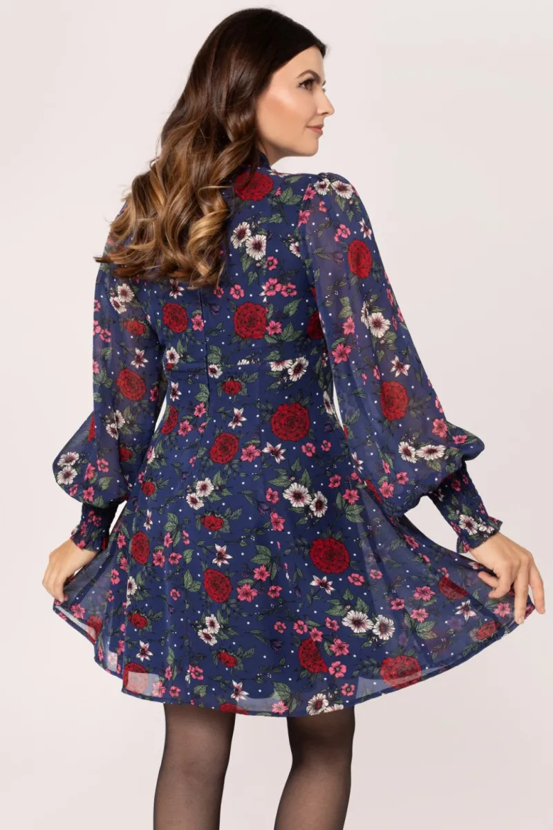 Hell Bunny Dresses|Vintage Dresses>Camellia Mini Dress Blue