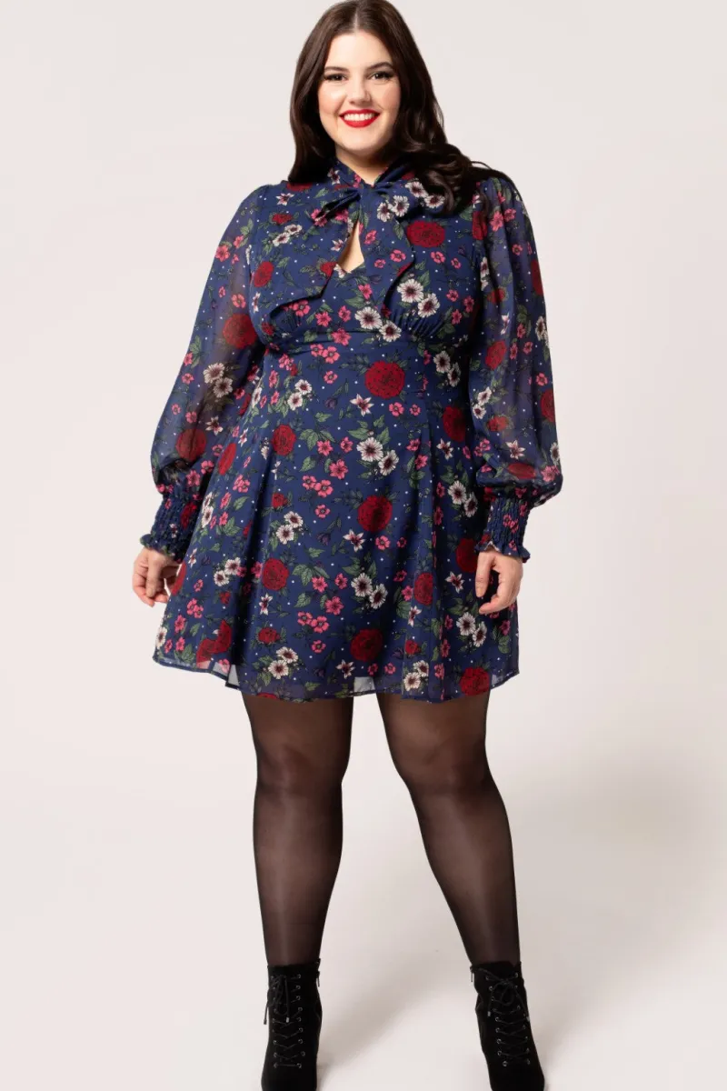 Hell Bunny Dresses|Vintage Dresses>Camellia Mini Dress Blue