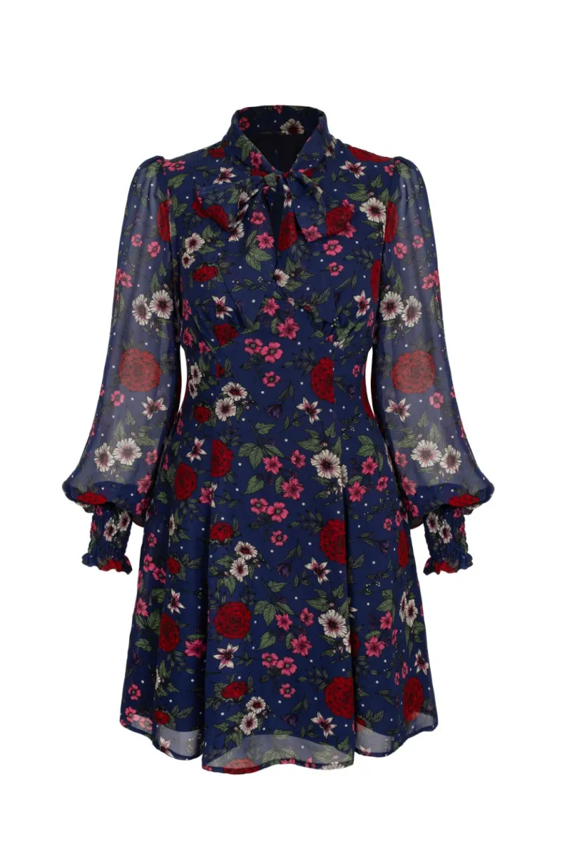 Hell Bunny Dresses|Vintage Dresses>Camellia Mini Dress Blue