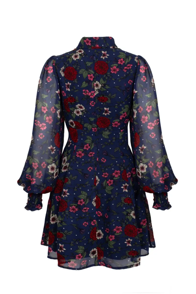 Hell Bunny Dresses|Vintage Dresses>Camellia Mini Dress Blue