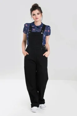 Hell Bunny Trousers & Shorts|Trousers & Shorts>Elly May Denim Dungaree Black