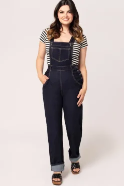 Hell Bunny Trousers & Shorts|Trousers & Shorts>Elly May Denim Dungarees Navy