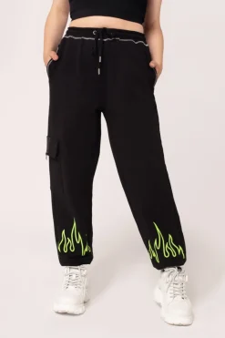 Hell Bunny Trousers & Shorts|Loungewear>Flames Joggers Black/Green