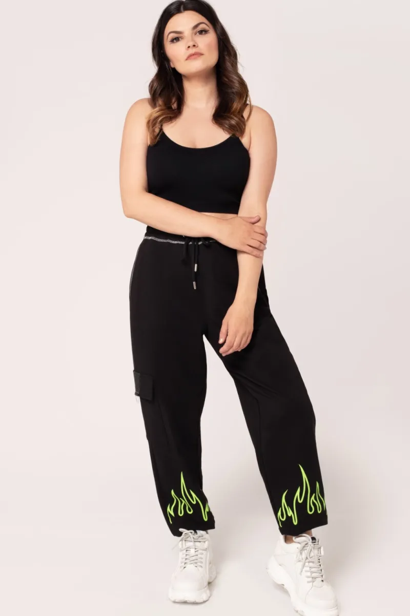 Hell Bunny Trousers & Shorts|Loungewear>Flames Joggers Black/Green