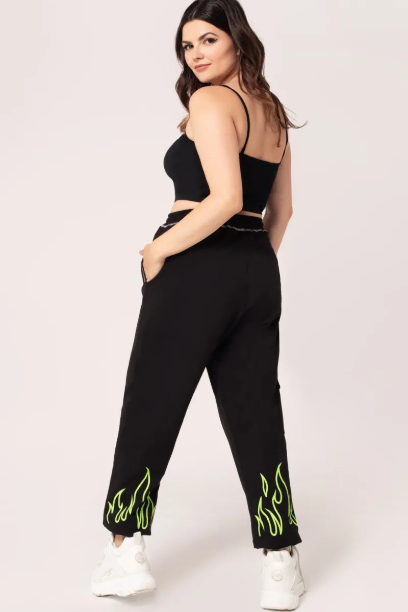 Hell Bunny Trousers & Shorts|Loungewear>Flames Joggers Black/Green