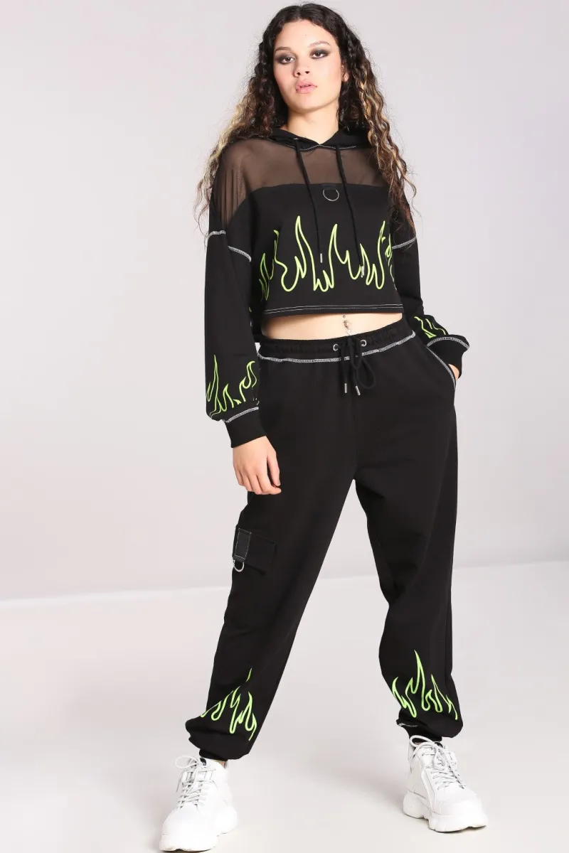 Hell Bunny Trousers & Shorts|Loungewear>Flames Joggers Black/Green
