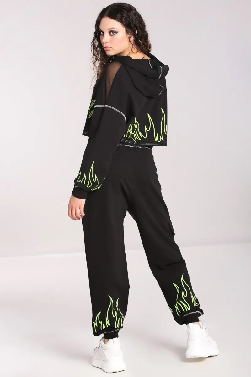 Hell Bunny Trousers & Shorts|Loungewear>Flames Joggers Black/Green