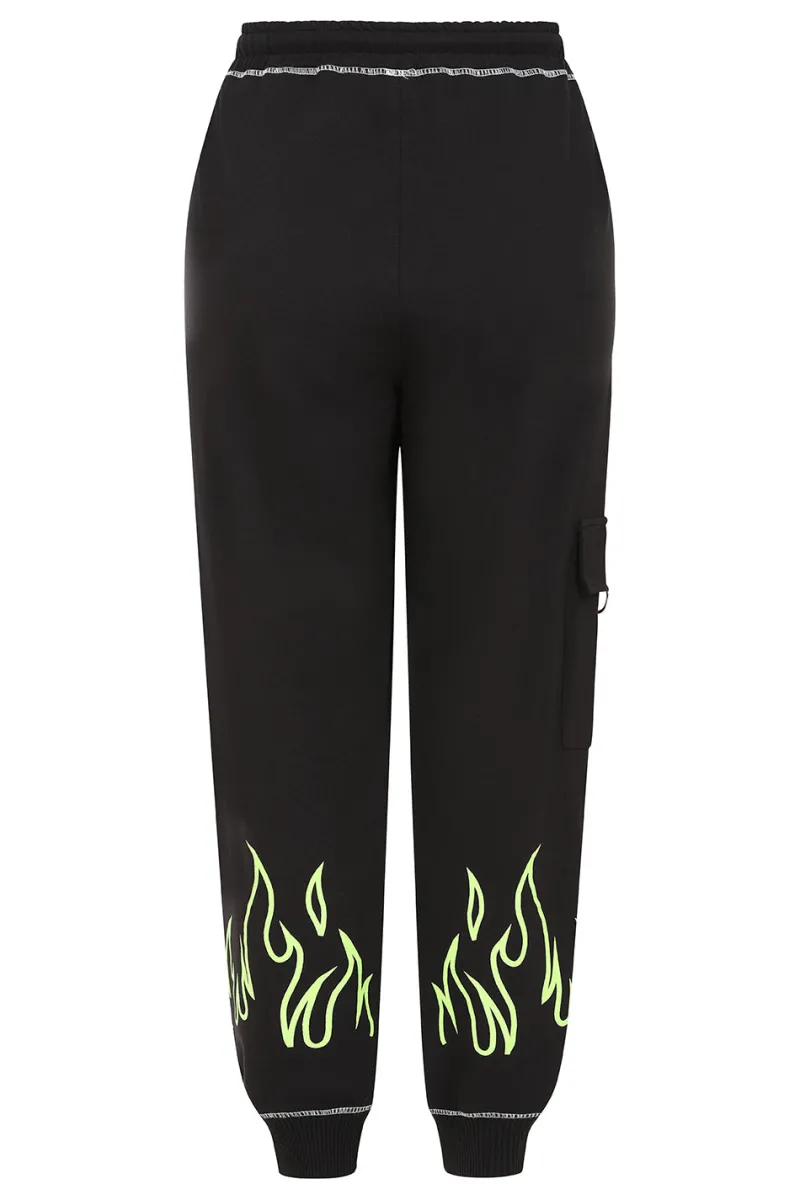 Hell Bunny Trousers & Shorts|Loungewear>Flames Joggers Black/Green