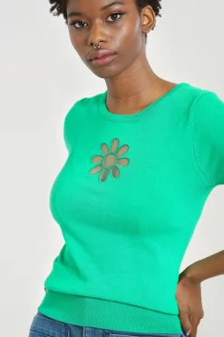 Hell Bunny Tops|Knitwear>Flower Power Top Green