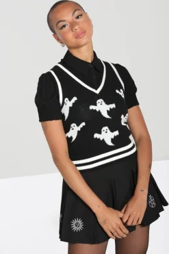 Hell Bunny Tops|Knitwear>Ghost Vest Top Black