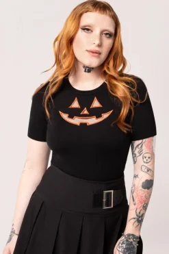 Hell Bunny Tops|Knitwear>Jack-O-Lantern Top Black/Orange