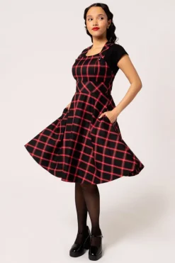 Hell Bunny Dresses|Vintage Dresses>Janine Pinafore Dress Black/Red