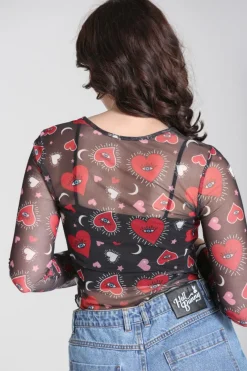 Hell Bunny Tops|Back In Stock>Kate Heart Mesh Top Black