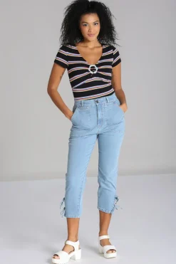 Hell Bunny Trousers & Shorts>Kiralee Cropped Jeans Blue
