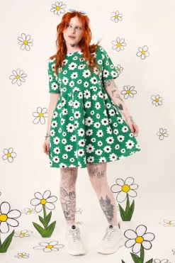 Hell Bunny Dresses|Loungewear>Kitsch Daisy MIni Dress Green