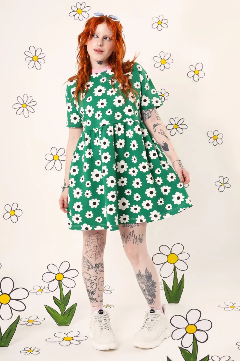 Hell Bunny Dresses|Loungewear>Kitsch Daisy MIni Dress Green