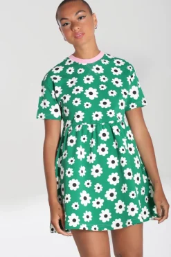 Hell Bunny Dresses|Loungewear>Kitsch Daisy MIni Dress Green