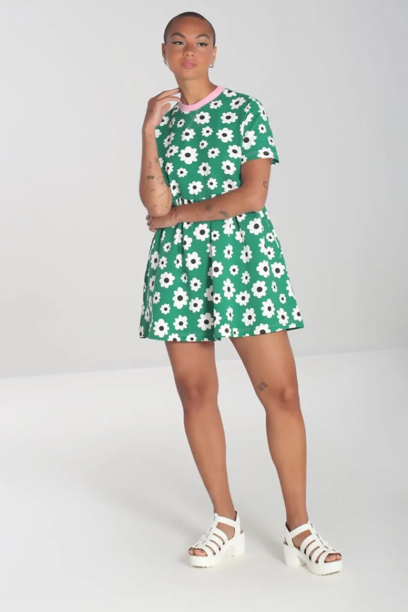 Hell Bunny Dresses|Loungewear>Kitsch Daisy MIni Dress Green