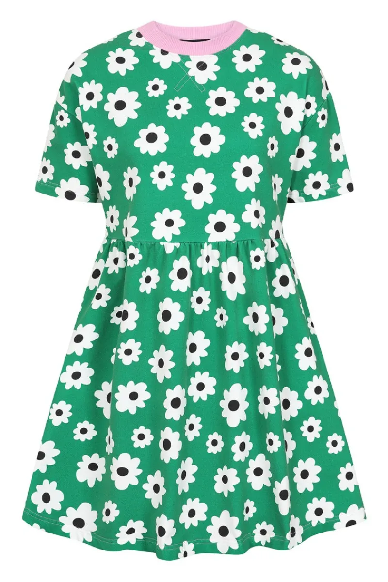 Hell Bunny Dresses|Loungewear>Kitsch Daisy MIni Dress Green