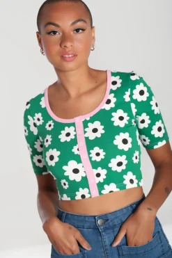 Hell Bunny Tops|Loungewear>Kitsch Daisy Top Green
