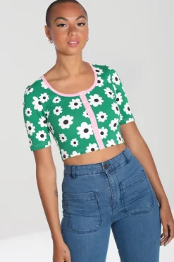 Hell Bunny Tops|Loungewear>Kitsch Daisy Top Green