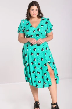 Hell Bunny Dresses|Midi Dresses>Love Cats Midi Dress Green