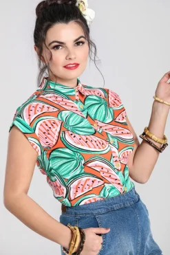 Hell Bunny Blouses|Tops>Melonie Shirt Orange