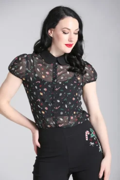 Hell Bunny Blouses|Tops>Natalie Blouse Black
