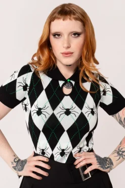Hell Bunny Tops|Knitwear>Natasha Top Black/White