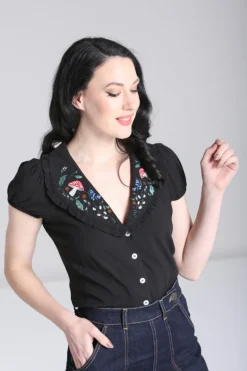 Hell Bunny Blouses|Tops>Natura Blouse Black