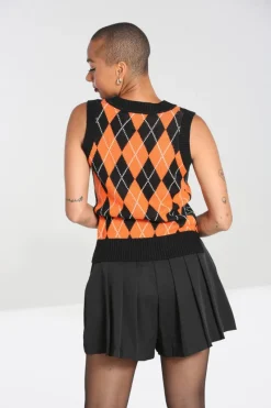 Hell Bunny Tops|Knitwear>Rhombus Vest -Orange Black