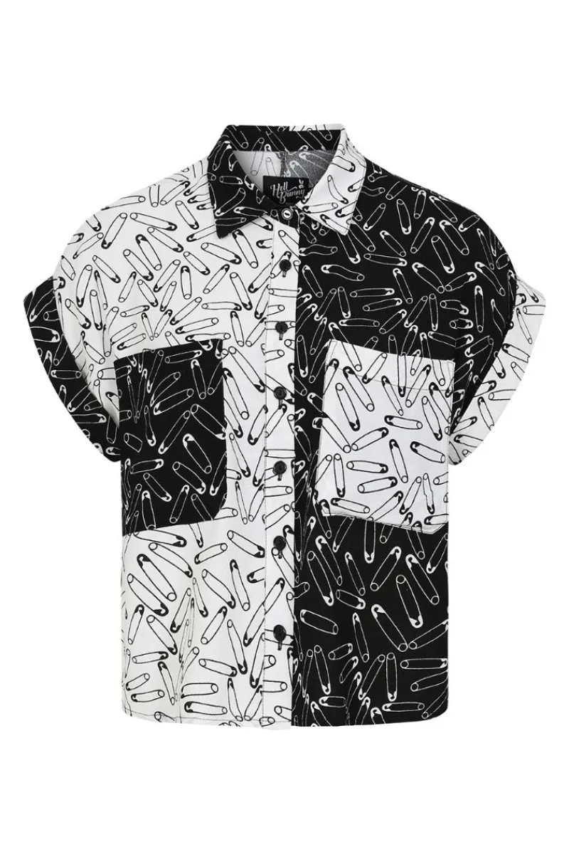 Hell Bunny Tops|Blouses>Safety Pin Shirt Black