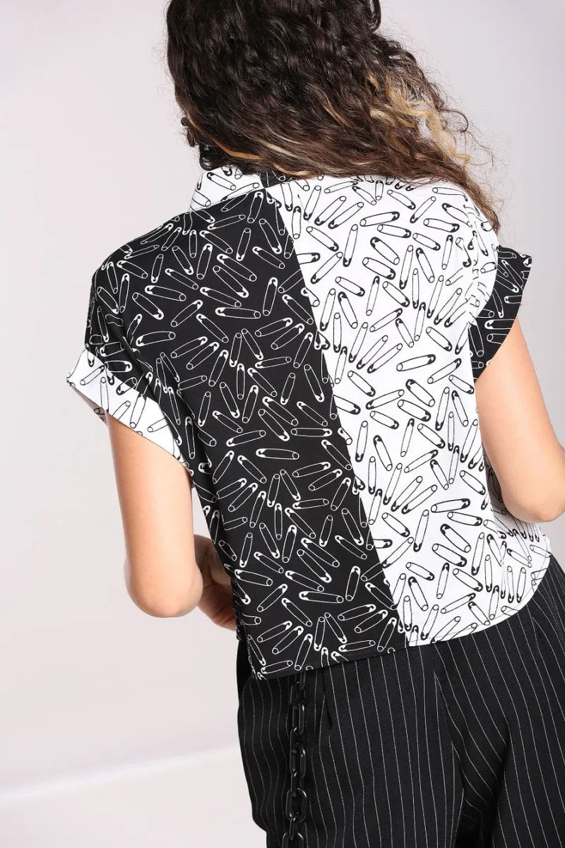 Hell Bunny Tops|Blouses>Safety Pin Shirt Black