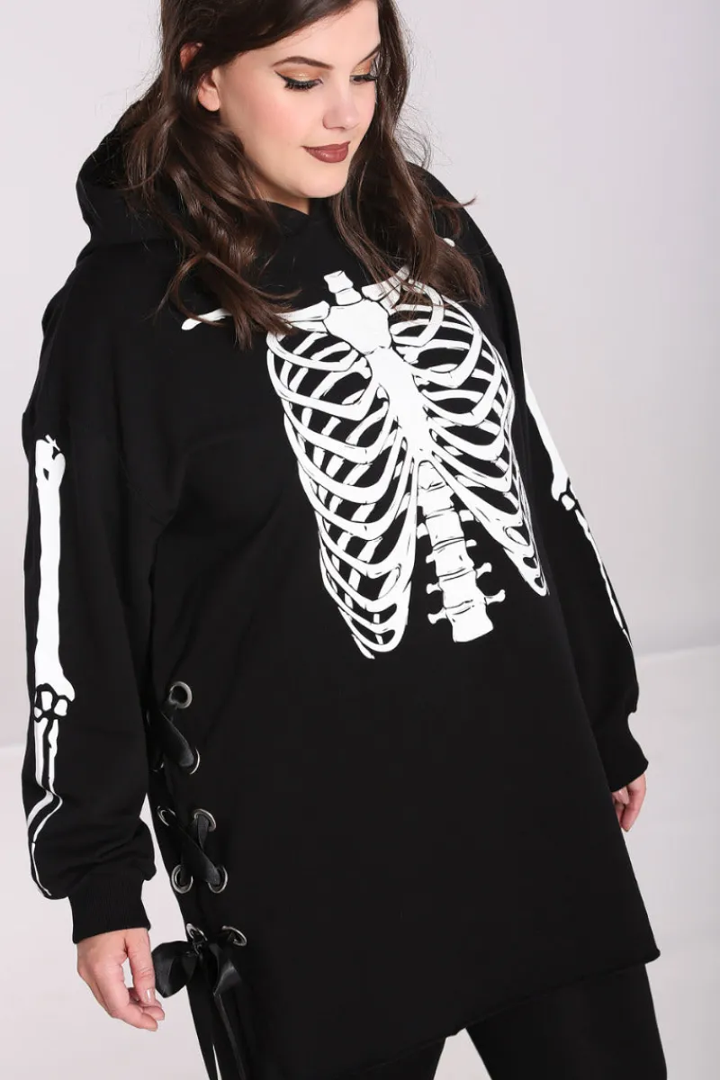 Hell Bunny Tops|Dresses>Skeleton Hoodie Dress Black