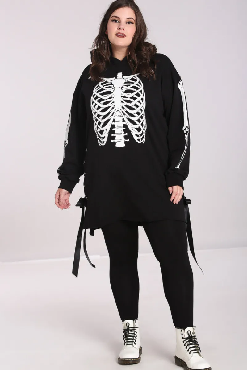 Hell Bunny Tops|Dresses>Skeleton Hoodie Dress Black