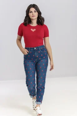 Hell Bunny Trousers & Shorts|Trousers & Shorts>Strawberry Denim Jeans Blue