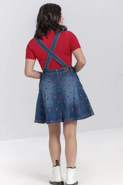 Hell Bunny Dresses|Dresses With Pockets>Strawberry Denim Pinafore Dress Blue
