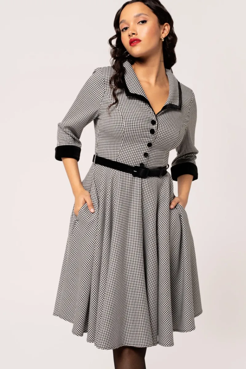Hell Bunny Dresses|Vintage Dresses>Teddy Knee Dress Black/White
