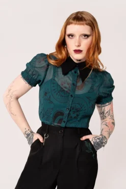 Hell Bunny Tops|Blouses>Venom Blouse DarkGreen
