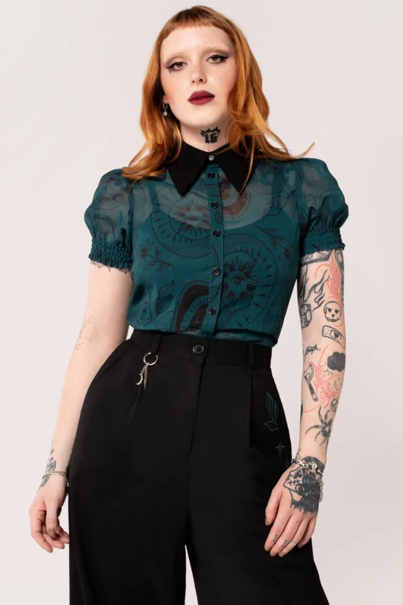 Hell Bunny Tops|Blouses>Venom Blouse DarkGreen